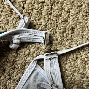 Medium Teal and and white Bathing suit top.